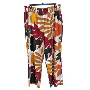 Womens Plus Size 20 High Waisted Wide Leg Pants Multi Color Leaf Print Artsy